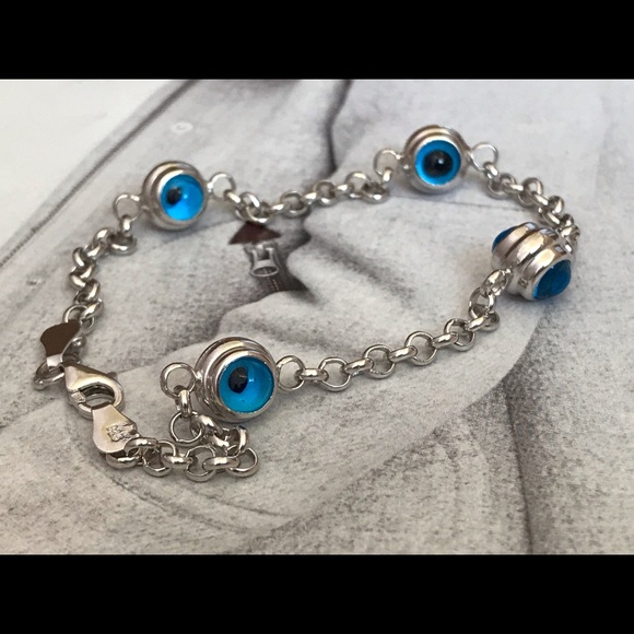 Silver evil eye bracelet,Turkish evil eye - Picture 2 of 5